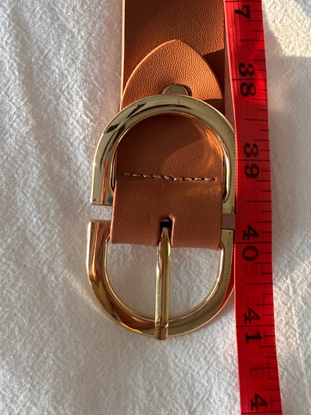 Tan Leather Belt with Gold Double D-Ring Buckle